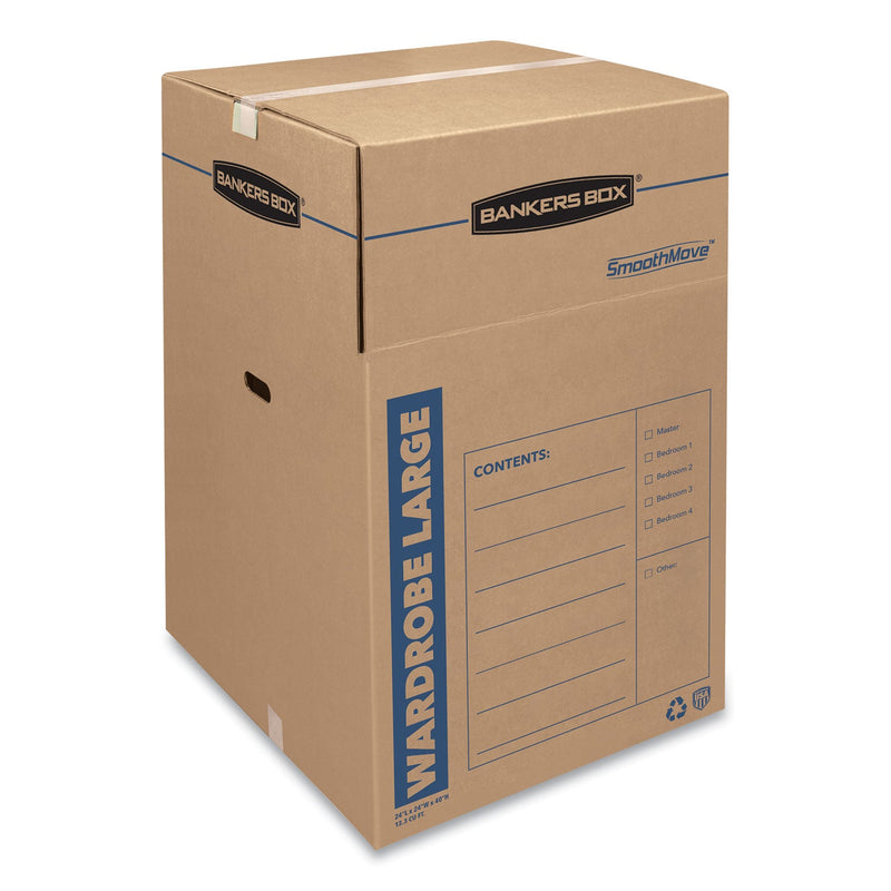 Bankers Box SmoothMove Wardrobe Box, Regular Slotted Container (RSC), 24" x 24" x 40", Brown/Blue, 3/Carton