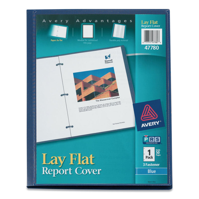 Avery Lay Flat View Report Cover, Flexible Fastener, 0.5" Capacity, 8.5 x 11, Clear/Blue