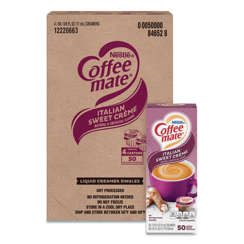 Coffee mate Liquid Coffee Creamer, Italian Sweet Creme, 0.38 oz Mini Cups, 50/Box, 4 Boxes/Carton, 200 Total/Carton