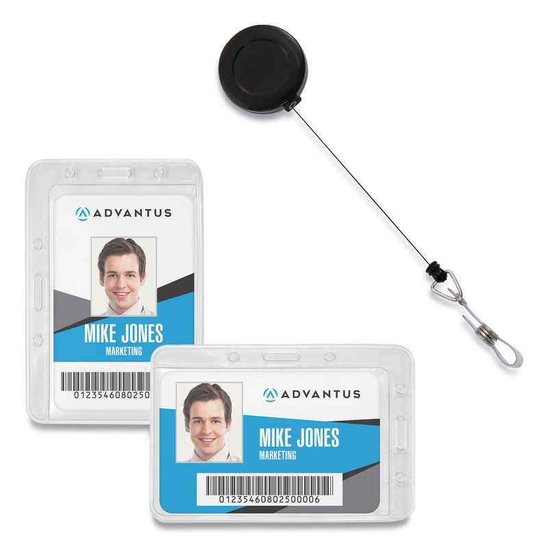 Advantus Antimicrobial ID Security Badge Lanyard Combo, Horizontal, Clear 4.13" x 2.88" Holder, 3.5" x 2.25" Insert, 30" Cord, 20/Pack