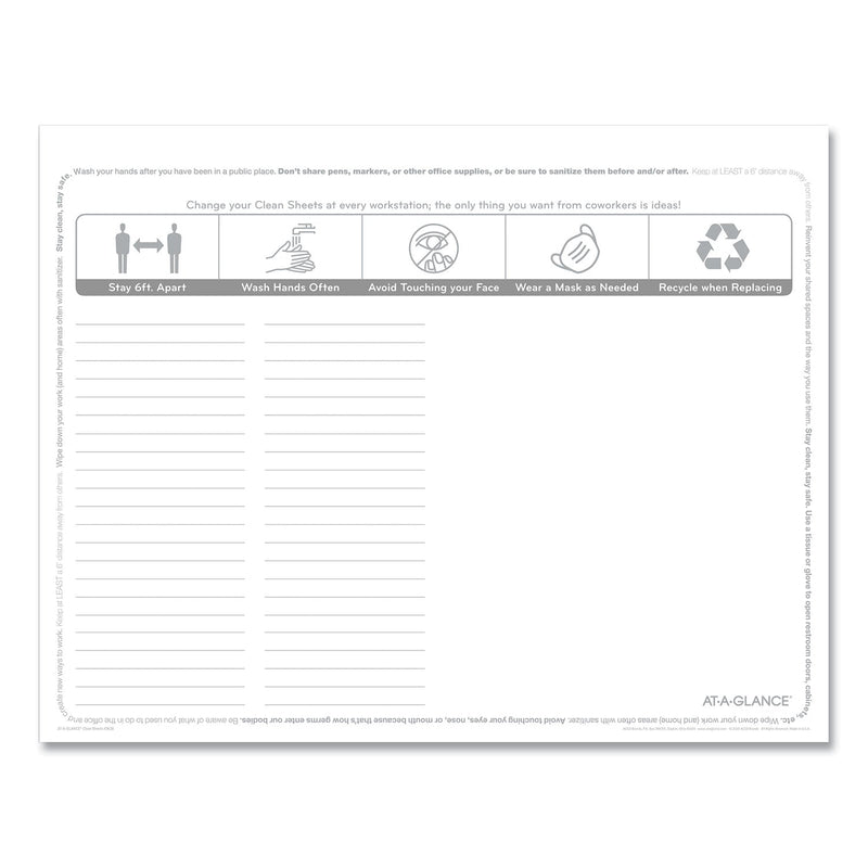 AT-A-GLANCE Disposable Clean Sheets, 25 Sheets, 17 x 22, White, 25/Pack