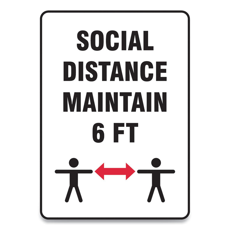 Accuform Social Distance Signs, Wall, 7 x 10, "Social Distance Maintain 6 ft", 2 Humans/Arrows, White, 10/Pack