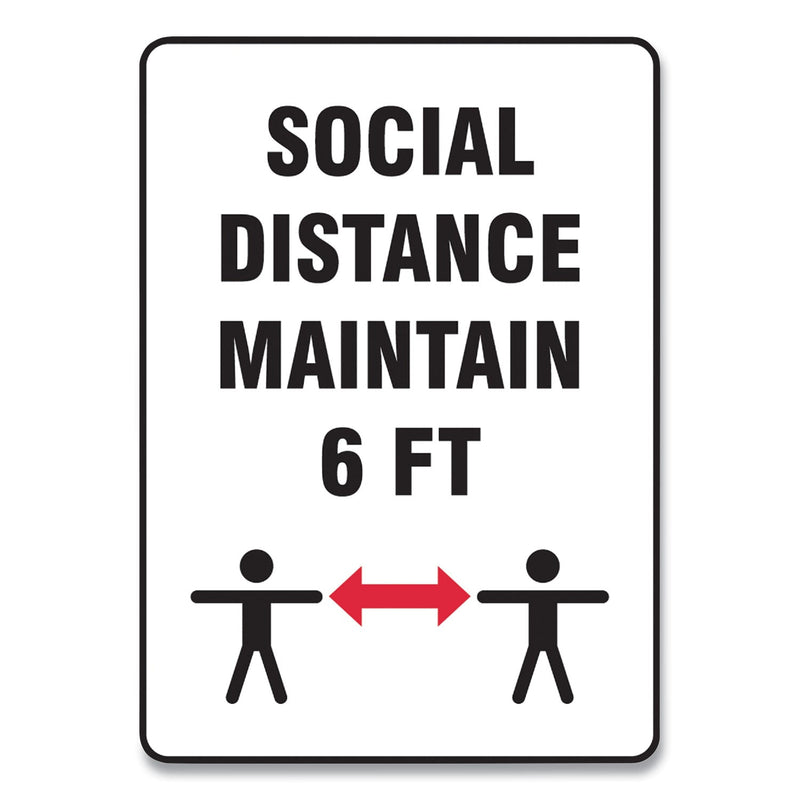 Accuform Social Distance Signs, Wall, 10 x 14, "Social Distance Maintain 6 ft", 2 Humans/Arrows, White, 10/Pack