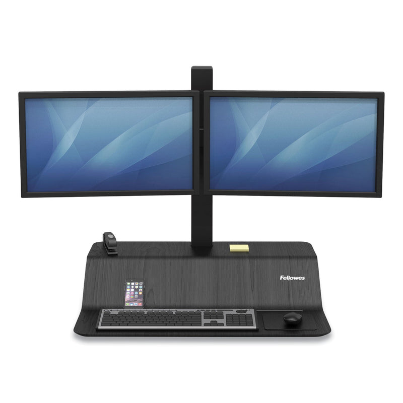Fellowes Lotus VE Sit-Stand Workstation - Dual, 29" x 28.5" x 42.5", Black