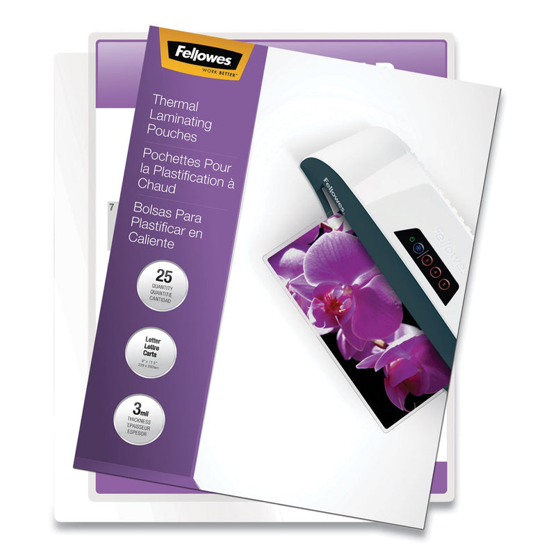 Fellowes ImageLast Laminating Pouches with UV Protection, 3 mil, 9" x 11.5", Clear, 25/Pack