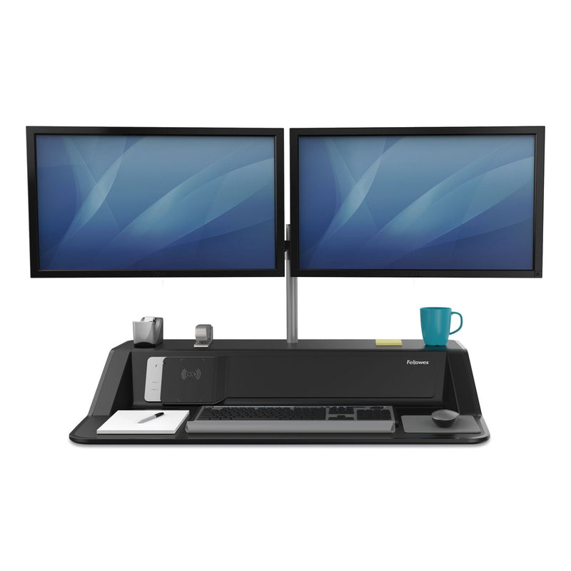 Fellowes Lotus DX Sit-Stand Workstation, 32.75" x 24.25" x 5.5" to 22.5", Black