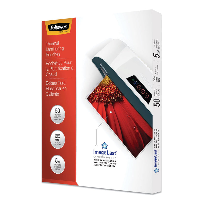 Fellowes ImageLast Laminating Pouches with UV Protection, 5 mil, 9" x 11.5", Clear, 50/Pack