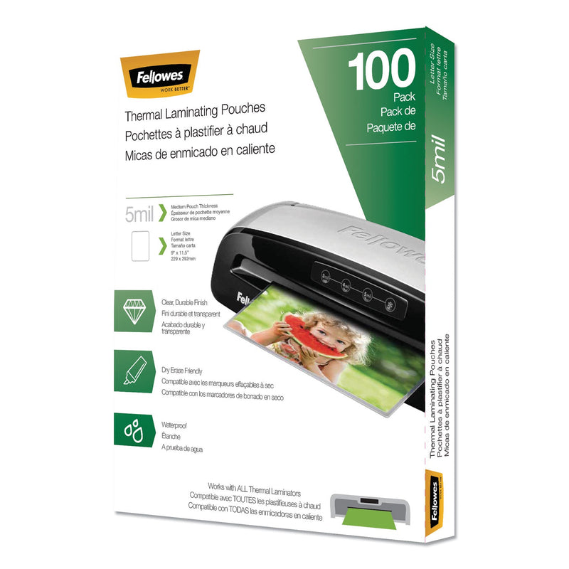 Fellowes Laminating Pouches, 5 mil, 9" x 11.5", Gloss Clear, 100/Pack