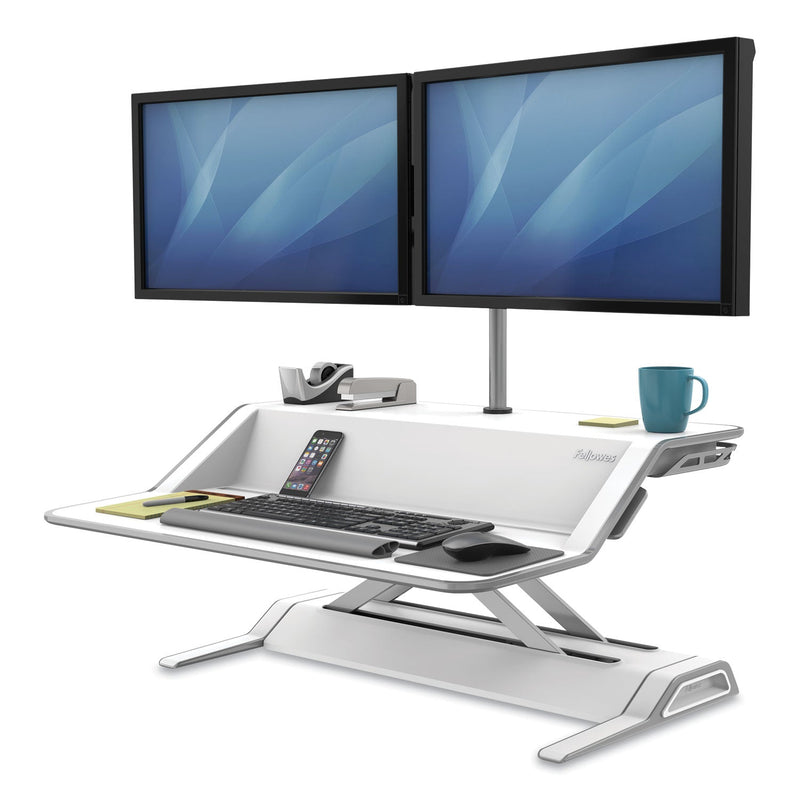 Fellowes Lotus Sit-Stands Workstation, 32.75" x 24.25" x 5.5" to 22.5", White