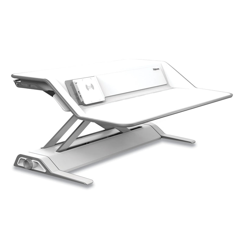 Fellowes Lotus DX Sit-Stand Workstation, 32.75" x 24.25" x 5.5" to 22.5", White