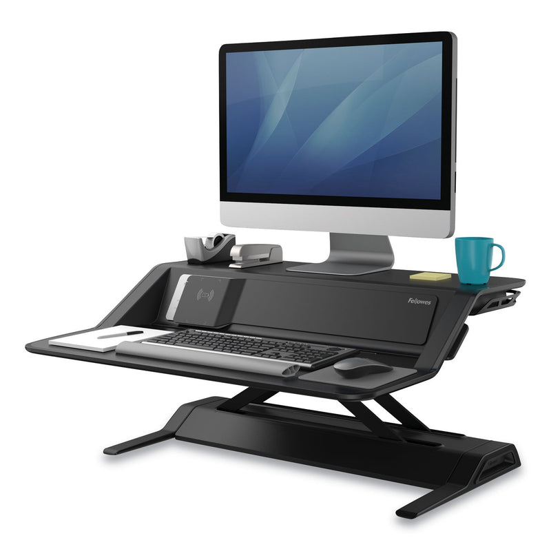 Fellowes Lotus DX Sit-Stand Workstation, 32.75" x 24.25" x 5.5" to 22.5", Black