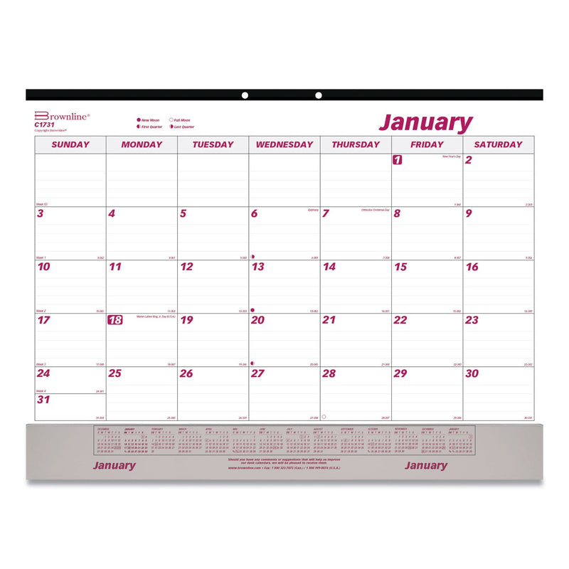 Brownline Monthly Desk Pad Calendar, 22 x 17, White/Burgundy Sheets, Black Binding, Clear Corners, 12-Month (Jan to Dec): 2023