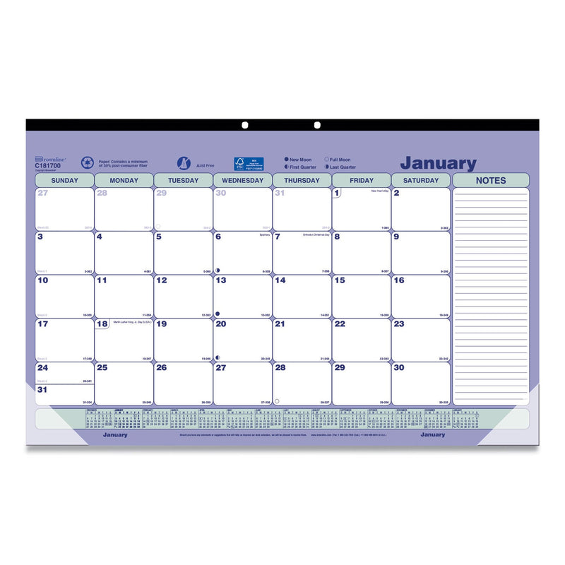 Brownline Monthly Desk Pad Calendar, 17.75 x 10.88, White/Blue/Green Sheets, Black Binding, Clear Corners, 12-Month (Jan to Dec): 2023