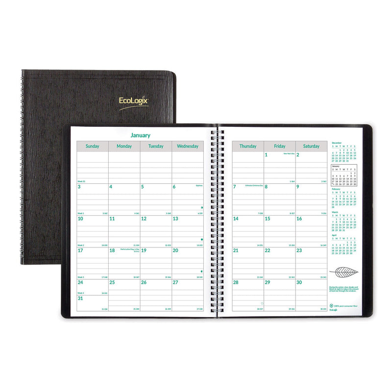 Brownline EcoLogix Recycled Monthly Planner, EcoLogix Artwork, 11 x 8.5, Black Cover, 14-Month (Dec to Jan): 2022 to 2024