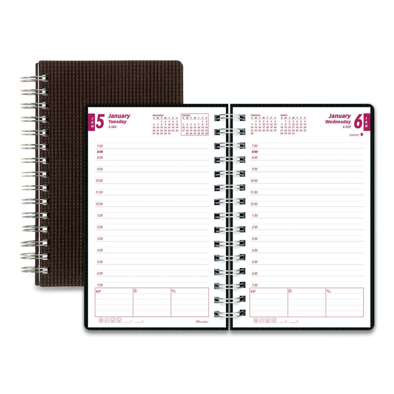 Brownline DuraFlex Daily Planner, 8 x 5, Black Cover, 12-Month (Jan to Dec): 2023