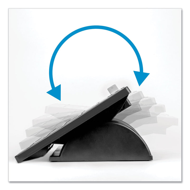 Fellowes Adjustable Locking Footrest with Microban, 17.5w x 13.13d x 4.13 to 5.63h, Black/Silver