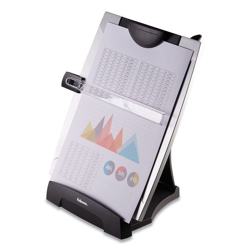 Fellowes Office Suites Desktop Copyholder with Memo Board, 150 Sheet Capacity, Plastic, Black/Silver