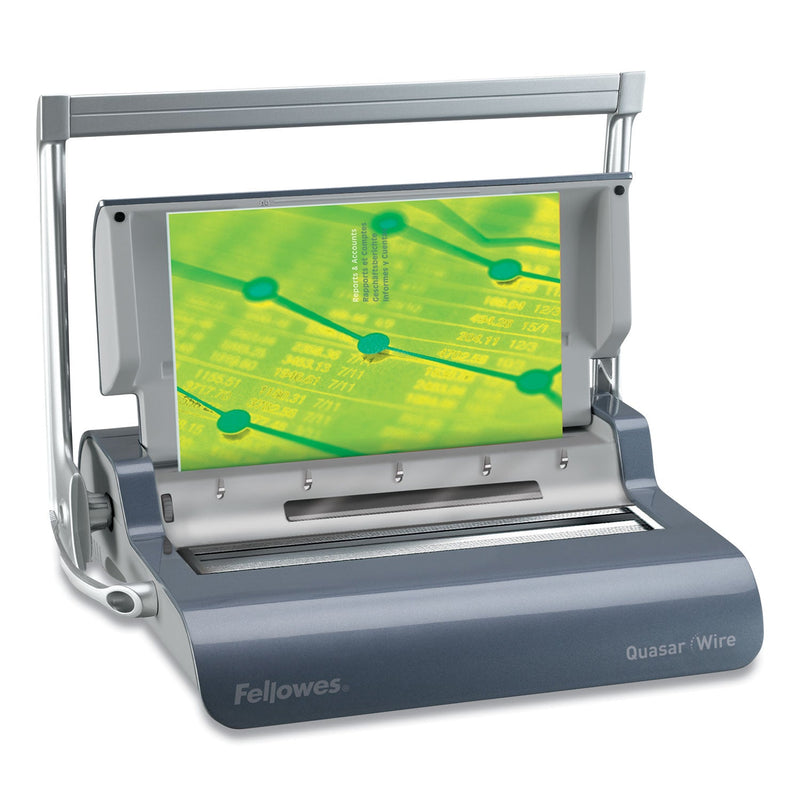 Fellowes Quasar Manual Wire Binding Machine, 130 Sheets, 8.13 x 15.38 x 5.13, Metallic Gray