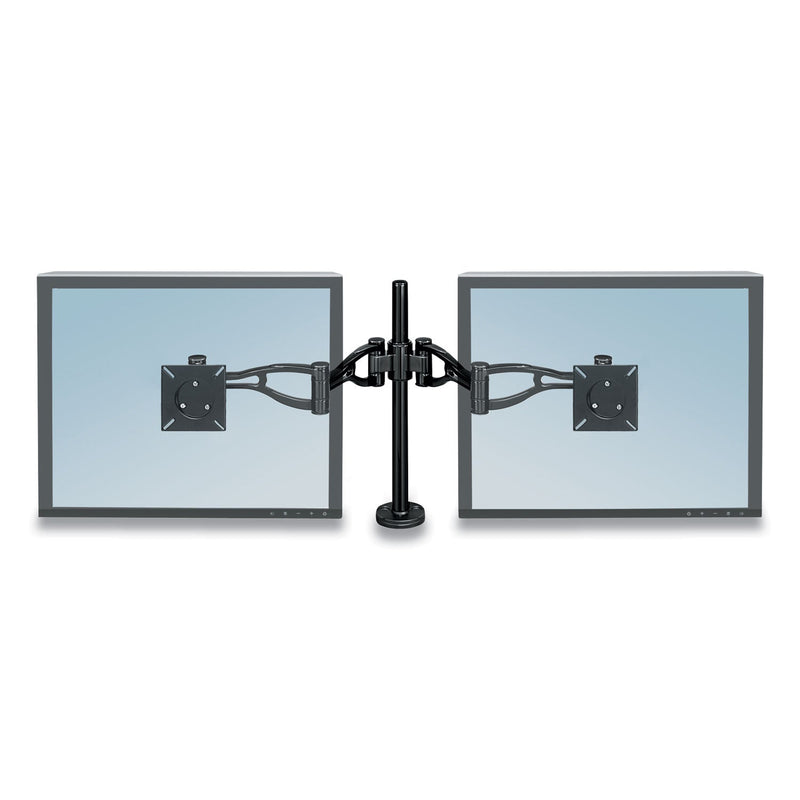 Fellowes Professional Series Depth Adjustable Dual Monitor Arm, 360 deg Rotation, 37 deg Tilt, 360 deg Pan, Black, Supports 24 lb