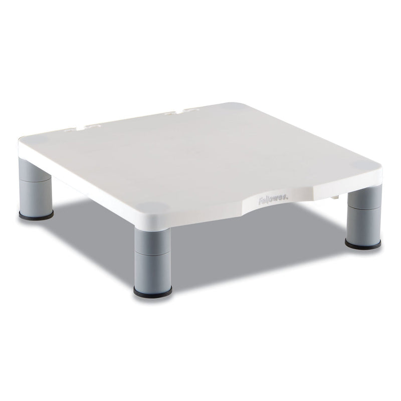 Fellowes Standard Monitor Riser, For 21" Monitors, 13.38" x 13.63" x 2" to 4", Platinum/Graphite, Supports 60 lbs