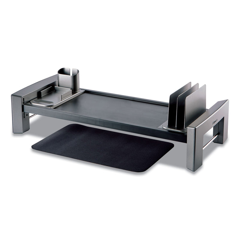 Fellowes Professional Series Flat Panel Workstation, 25.88" x 11.5" x 2.5" to 4.5", Black/Silver, Supports 40 lbs