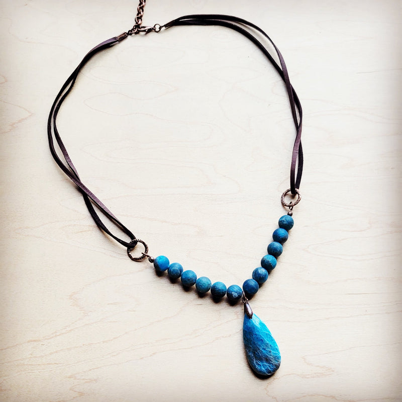 Ocean Agate Collar Necklace w/ Genuine Leather Accent 260e