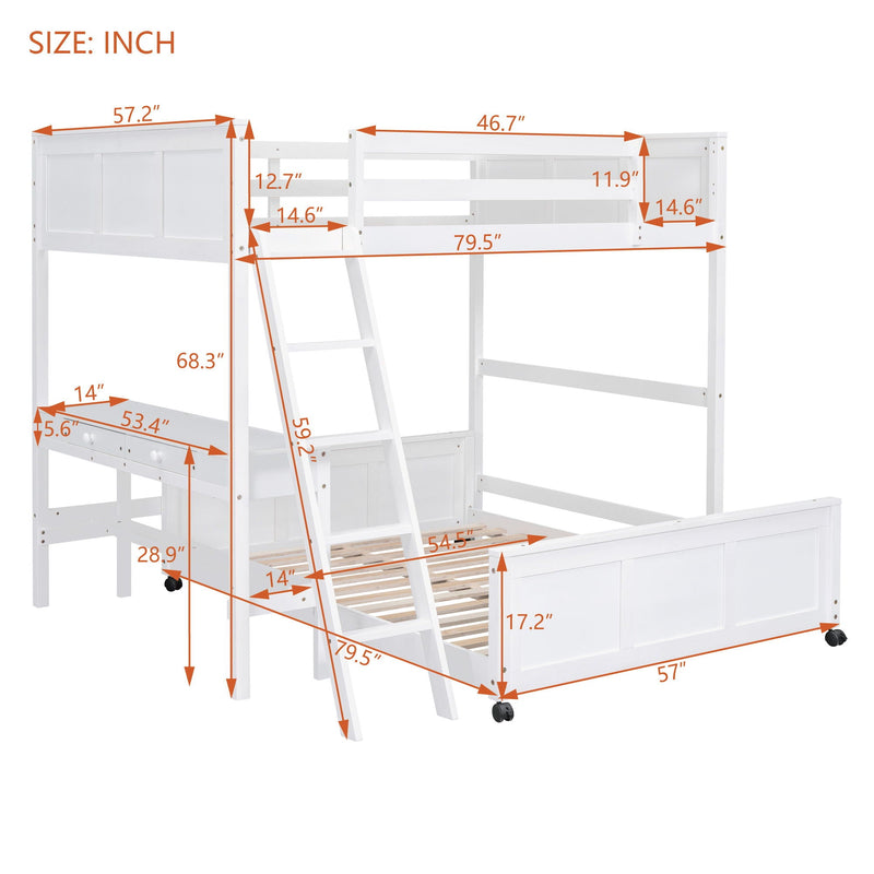 Full Over Full Bunk Bed With Desk