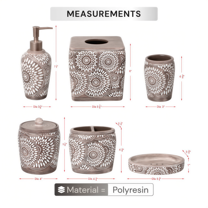 Bathroom Accessory Set – Ciccone Collection Elegant Polyresin Bath Décor Accessories