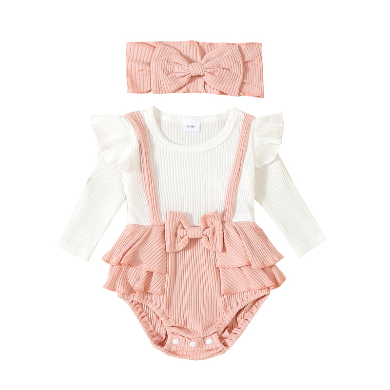 Toddler Flounced Sleeve Shoulder Strap Romper Girls' Spring And Autumn