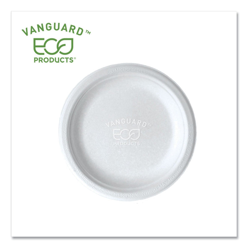 Eco-Products Vanguard Renewable and Compostable Sugarcane Plates, 6" dia, White, 1,000/Carton