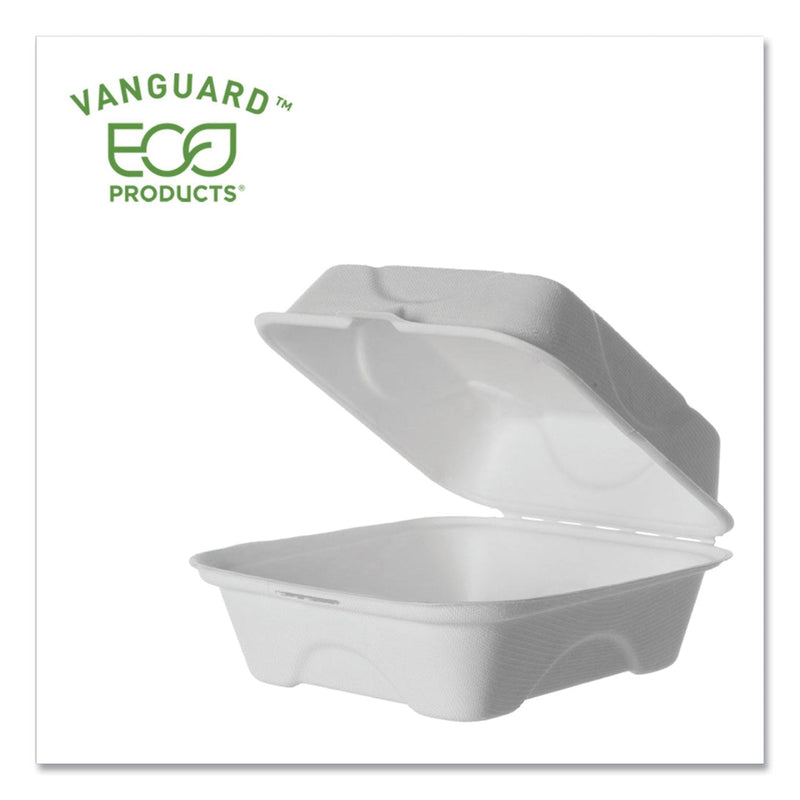 Eco-Products Vanguard Renewable and Compostable Sugarcane Clamshells, 6 x 6 x 3, White, 500/Carton
