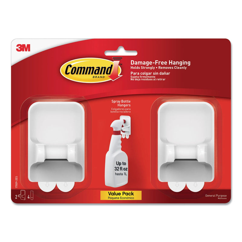 Command Spray Bottle Holder, 2.34w x 1.69d x 3.34h, White, 2 Hangers/4 Strips/Pack