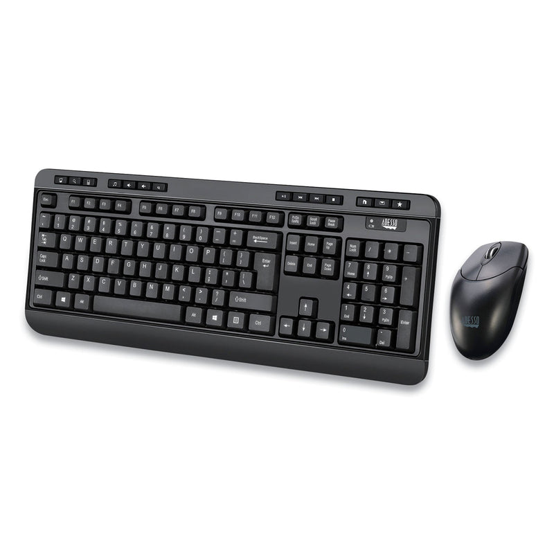 Adesso WKB-1320CB Antimicrobial Wireless Desktop Keyboard and Mouse, 2.4 GHz Frequency/30 ft Wireless Range, Black