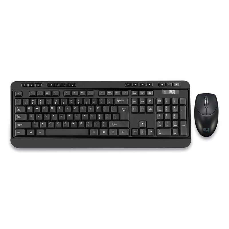 Adesso WKB-1320CB Antimicrobial Wireless Desktop Keyboard and Mouse, 2.4 GHz Frequency/30 ft Wireless Range, Black