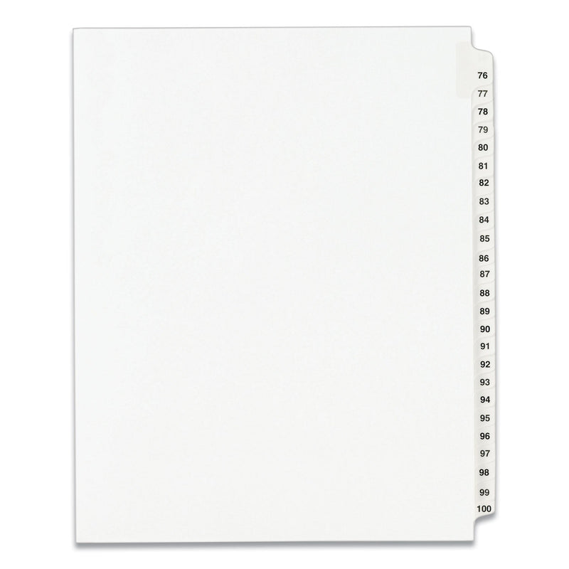 Avery Preprinted Legal Exhibit Side Tab Index Dividers, Avery Style, 25-Tab, 76 to 100, 11 x 8.5, White, 1 Set, (1333)