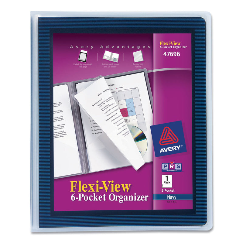 Avery Flexi-View Six-Pocket Polypropylene Organizer, 150-Sheet Capacity, 11 x 8.5, Translucent/Navy