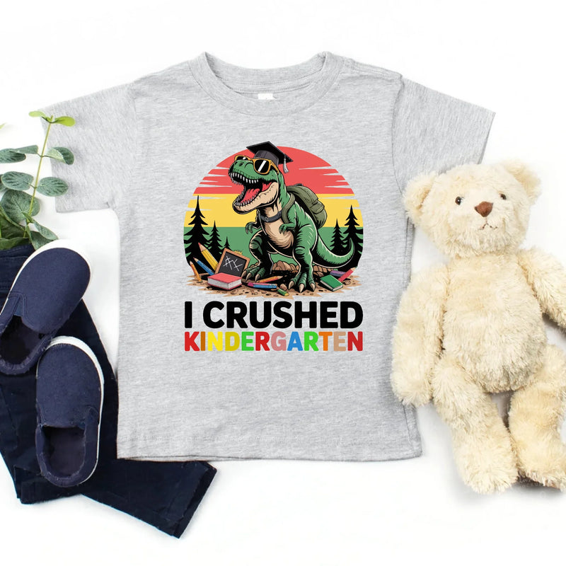 I Crushed Kindergarten T-Rex Dinosaur Graduation T-Shirt for Kids