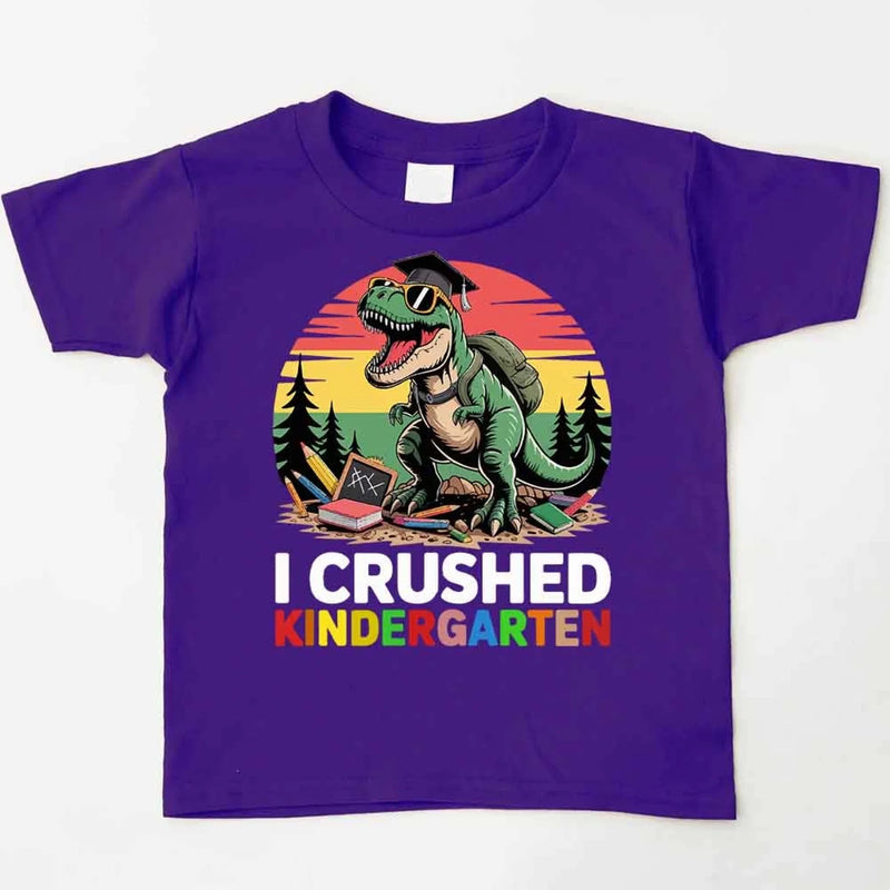 I Crushed Kindergarten T-Rex Dinosaur Graduation T-Shirt for Kids