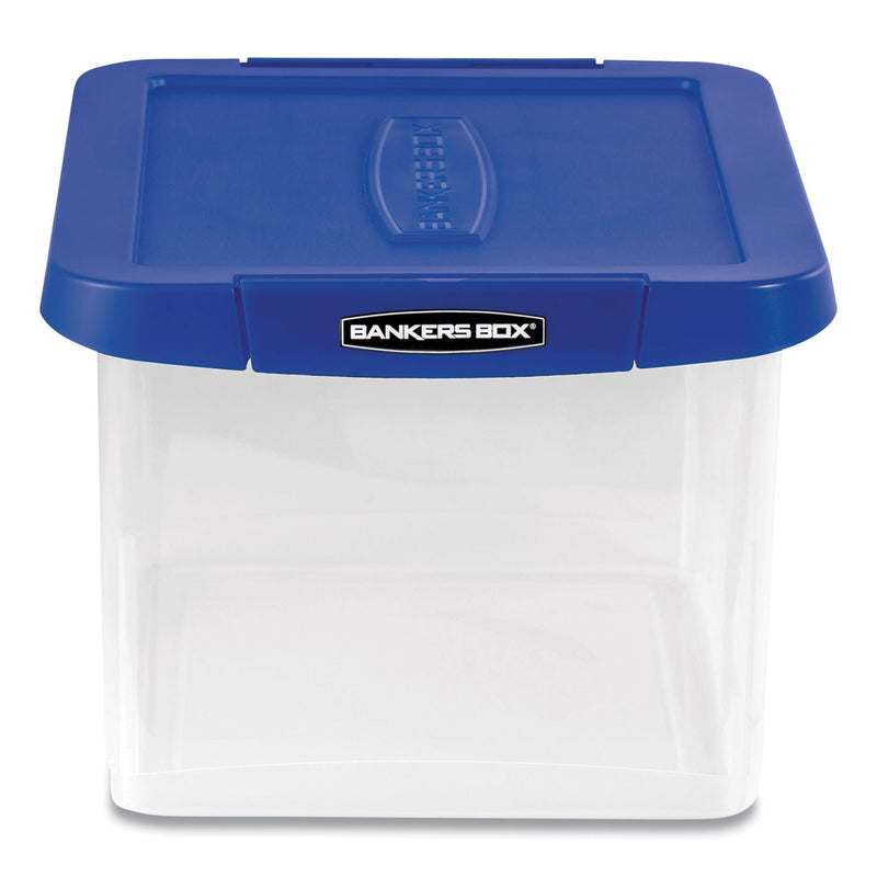 Bankers Box Heavy Duty Plastic File Storage, Letter/Legal Files, 14" x 17.38" x 10.5", Clear/Blue