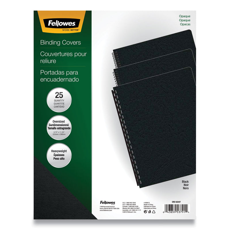 Fellowes Futura Presentation Covers for Binding Systems, Opaque Black, 11.25 x 8.75, Unpunched, 25/Pack
