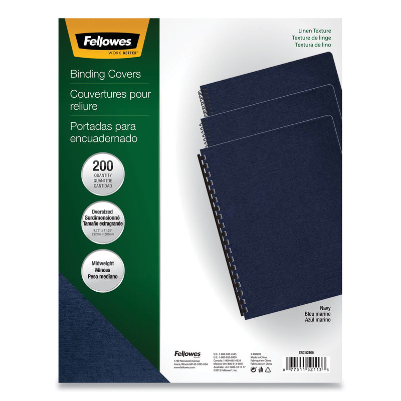 Fellowes Expressions Linen Texture Presentation Covers for Binding Systems, Navy, 11.25 x 8.75, Unpunched, 200/Pack