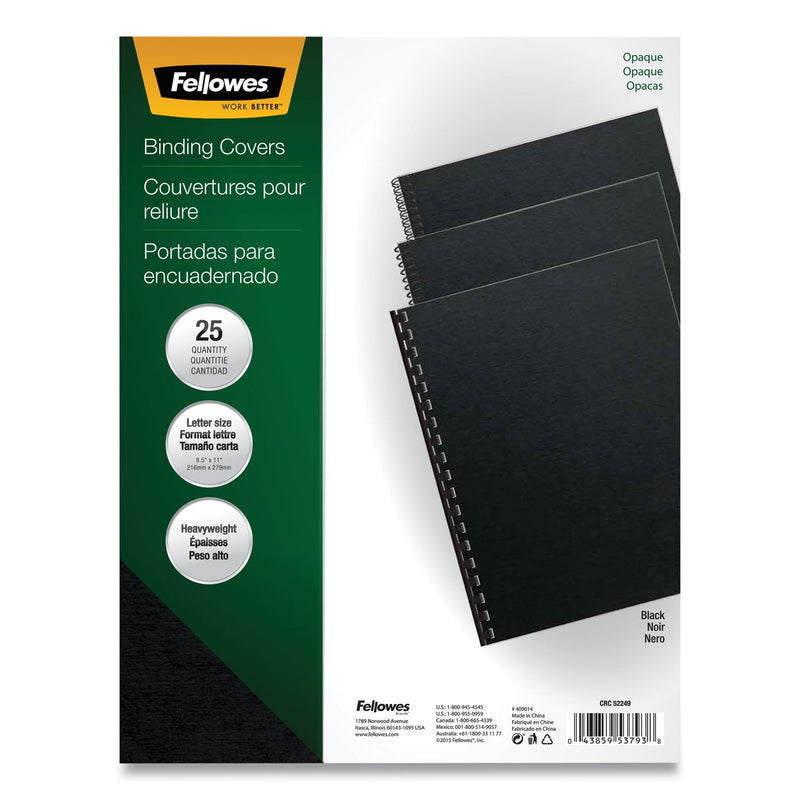 Fellowes Futura Presentation Covers for Binding Systems, Opaque Black, 11 x 8.5, Unpunched, 25/Pack