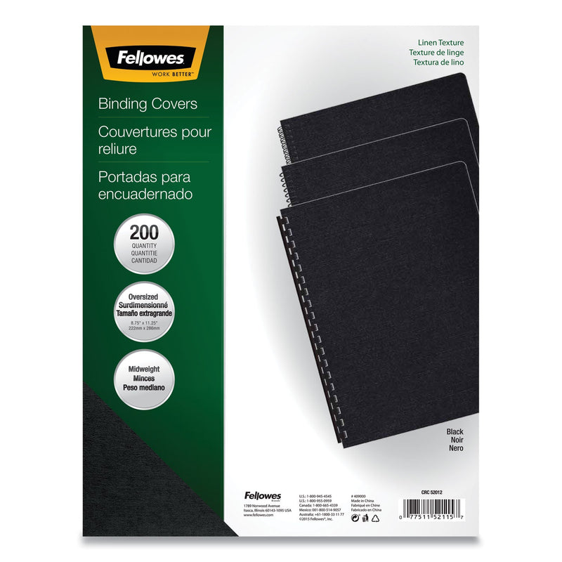 Fellowes Expressions Linen Texture Presentation Covers for Binding Systems, Black, 11.25 x 8.75, Unpunched, 200/Pack