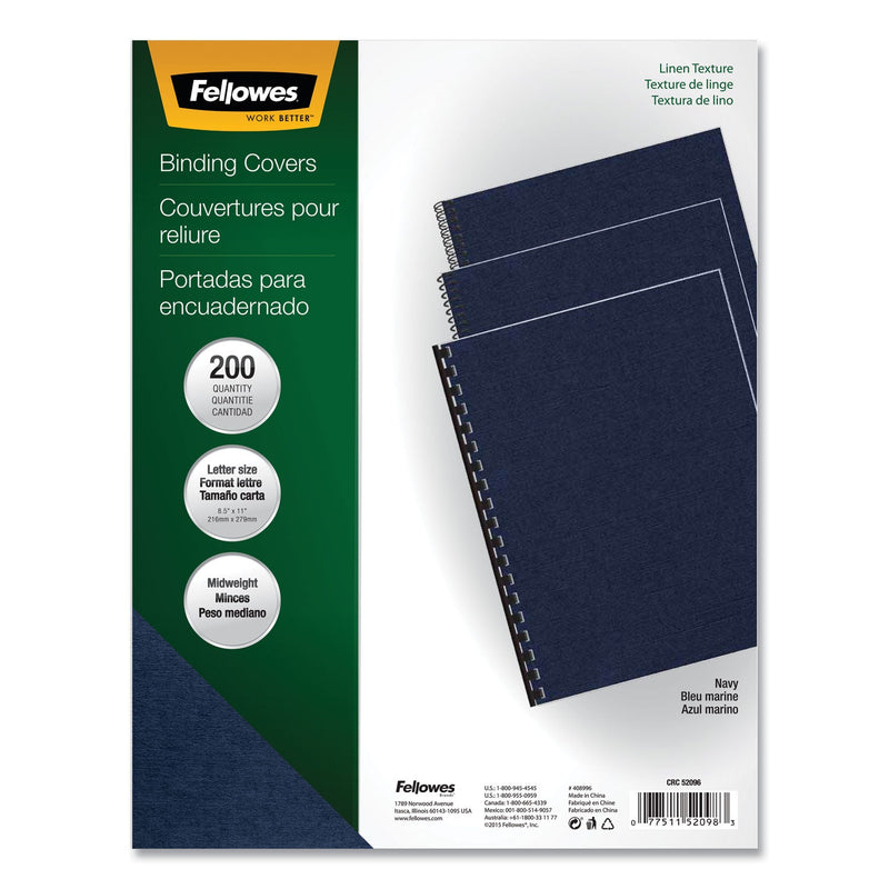 Fellowes Expressions Linen Texture Presentation Covers for Binding Systems, Navy, 11 x 8.5, Unpunched, 200/Pack