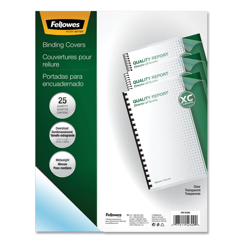 Fellowes Crystals Transparent Presentation Covers for Binding Systems, Clear, with Round Corners, 11.25 x 8.75, Unpunched, 25/Pack