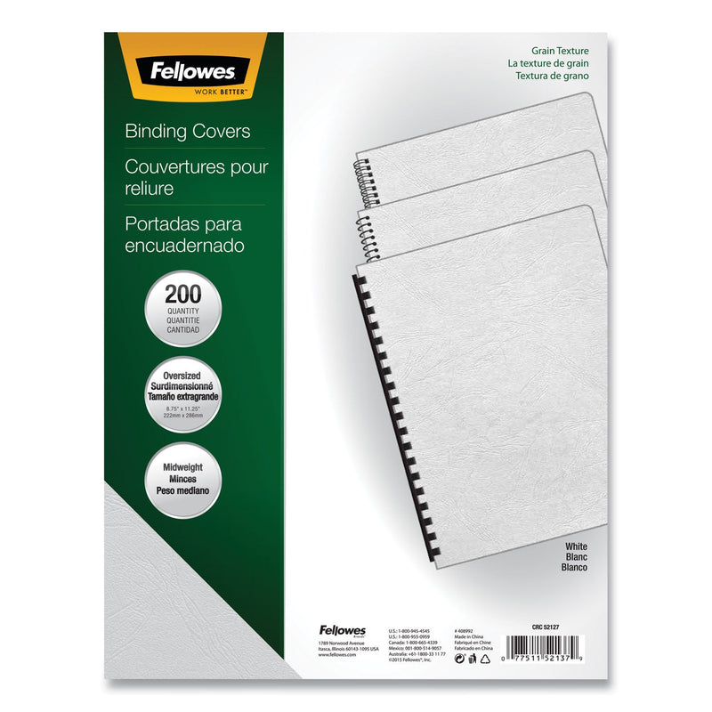Fellowes Expressions Classic Grain Texture Presentation Covers for Binding Systems, White, 11.25 x 8.75, Unpunched, 200/Pack