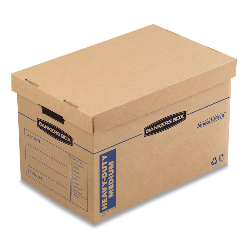 Bankers Box SmoothMove Maximum Strength Moving Boxes, Half Slotted Container (HSC), Medium, 12.25" x 18.5" x 12", Brown/Blue, 8/Pack