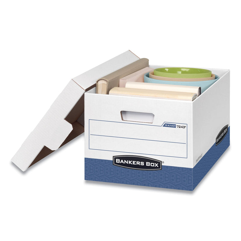 Bankers Box R-KIVE Heavy-Duty Storage Boxes, Letter/Legal Files, 12.75" x 16.5" x 10.38", White/Blue, 12/Carton