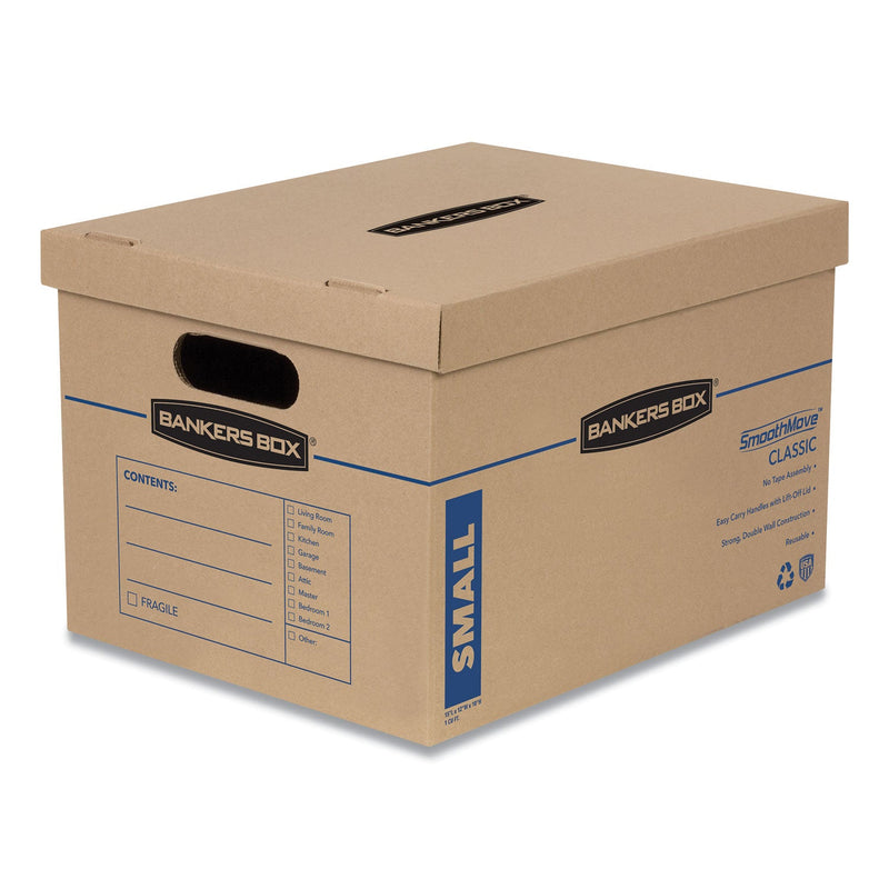 Bankers Box SmoothMove Classic Moving/Storage Boxes, Half Slotted Container (HSC), Small, 12" x 15" x 10", Brown/Blue, 10/Carton