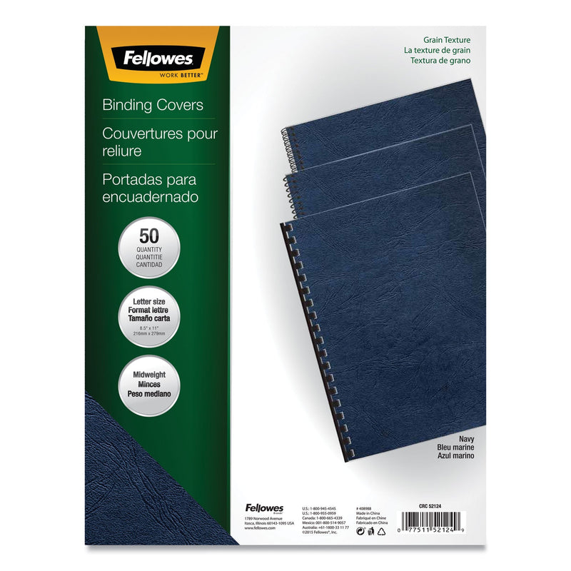 Fellowes Classic Grain Texture Binding System Covers, 11 x 8.5, Navy, 50/Pack